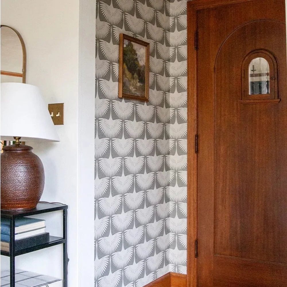 New Sealed TEMPAPER grey Feather Flock chalk self- adhesive, removable Wallpaper